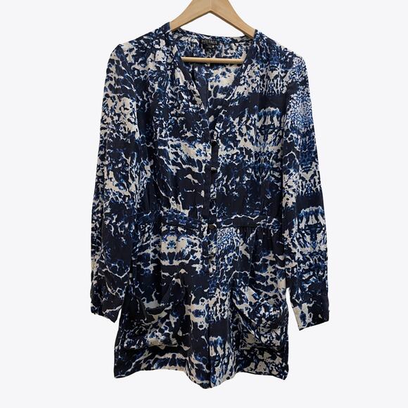 Rare Intermix Roxy Silk Romper S | Blue Abstract Print, Button Front, 100% Silk - Picture 5 of 7